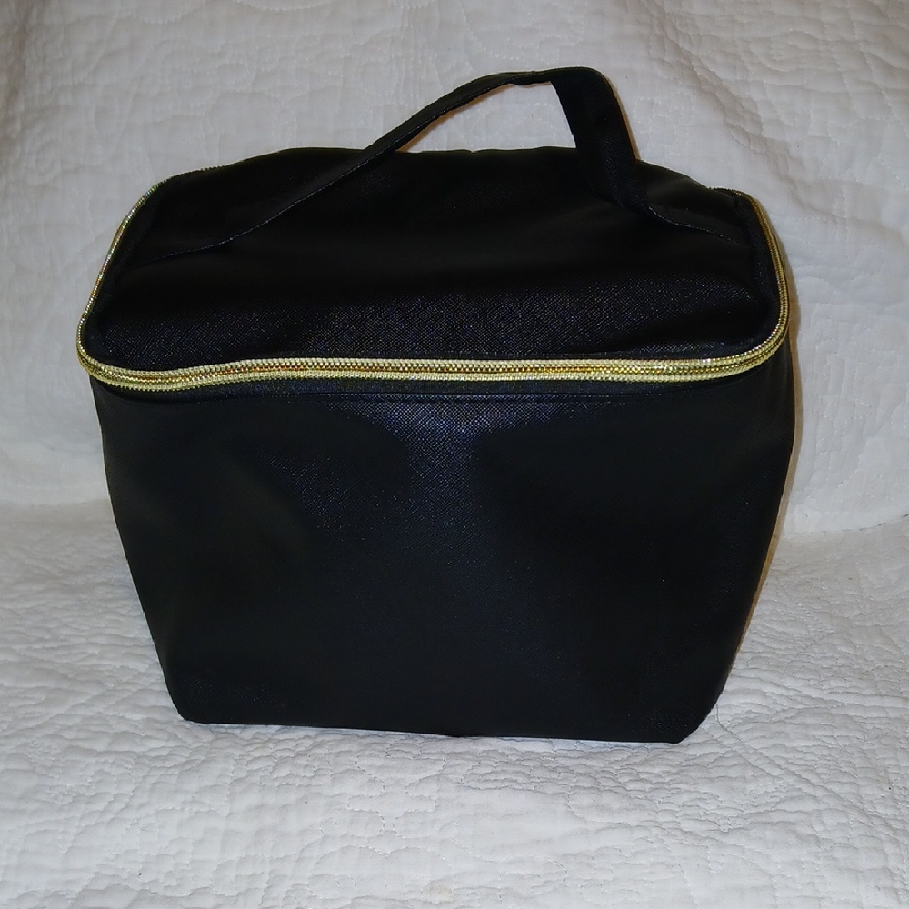 Black Cosmetic/Travel Bag with Gold Tone Zipper